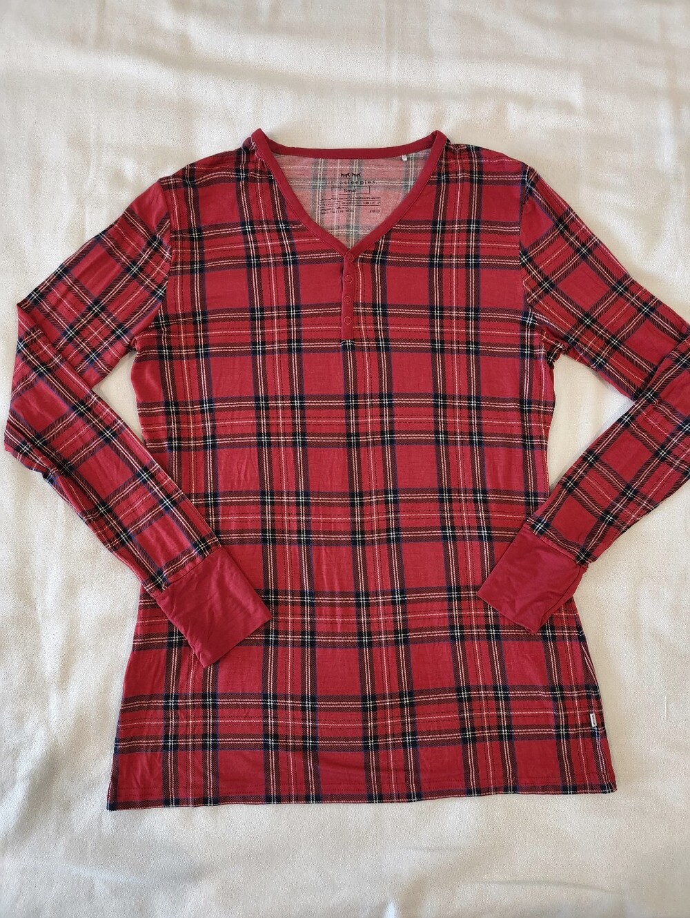 Little Sleepies Red Black Plaid Long Sleeve Pajama Top Sz Small Henley Style